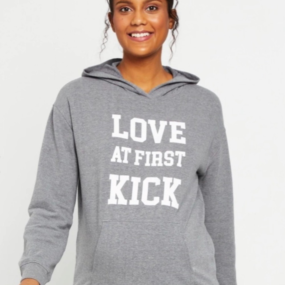 Motherhood Maternity Pullover Hoodie Love At First Kick New With Tags